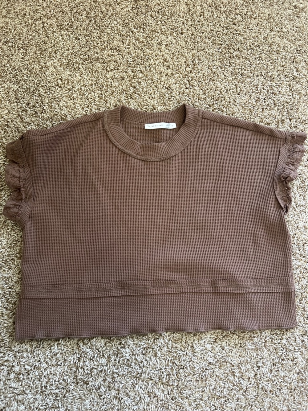 Altar’d State Waffle Knit Short Sleeve Top in Brown